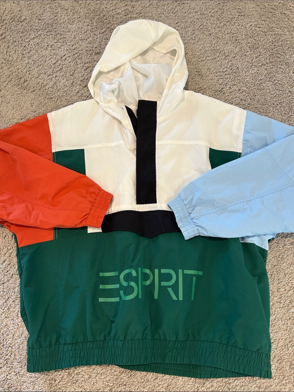 Esprit Colorblock Hooded Windbreaker Jacket - Green/White/Red/Blue